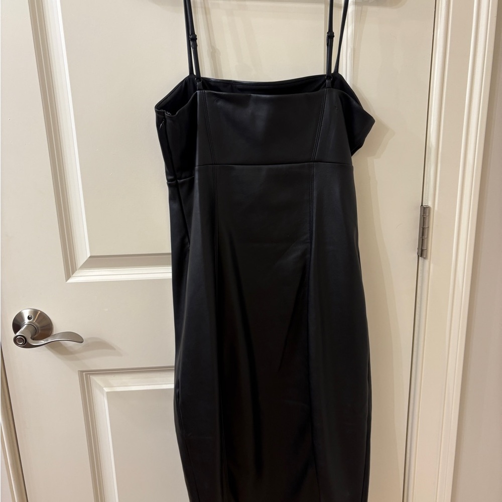 Express Black Midi Dress Faux Leather - Picture 2 of 5